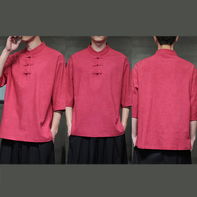 Buddha Stones Camisas de manga corta para hombre de estilo Summer Tang con tres botones de rana. - image 28