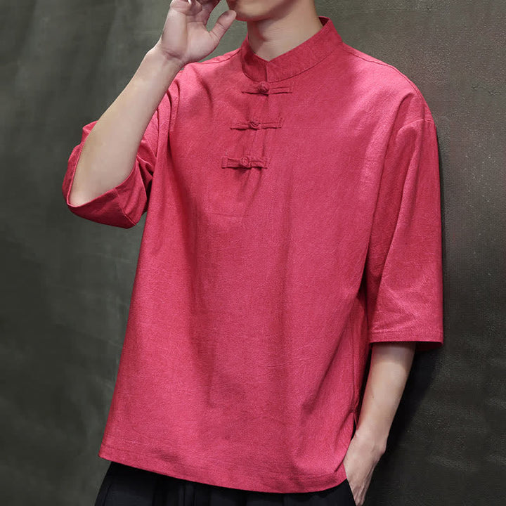 Buddha Stones Camisas de manga corta para hombre de estilo Summer Tang con tres botones de rana. - image 20