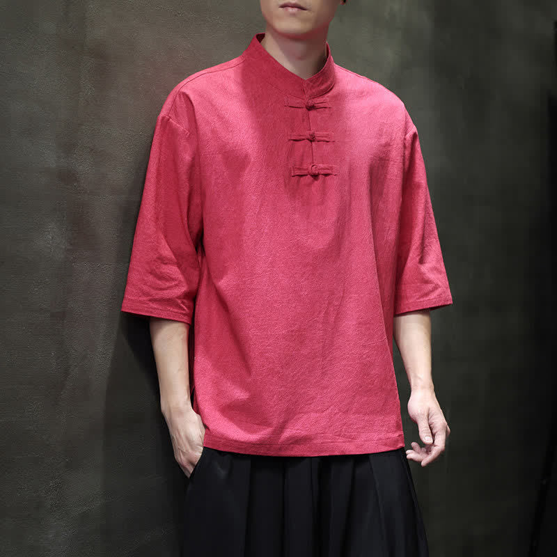 Buddha Stones Camisas de manga corta para hombre de estilo Summer Tang con tres botones de rana. - image 22