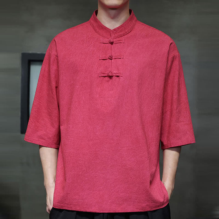 Buddha Stones Camisas de manga corta para hombre de estilo Summer Tang con tres botones de rana. - Carmesí - US/UK/AU46, EU56 (5XL) - image 19