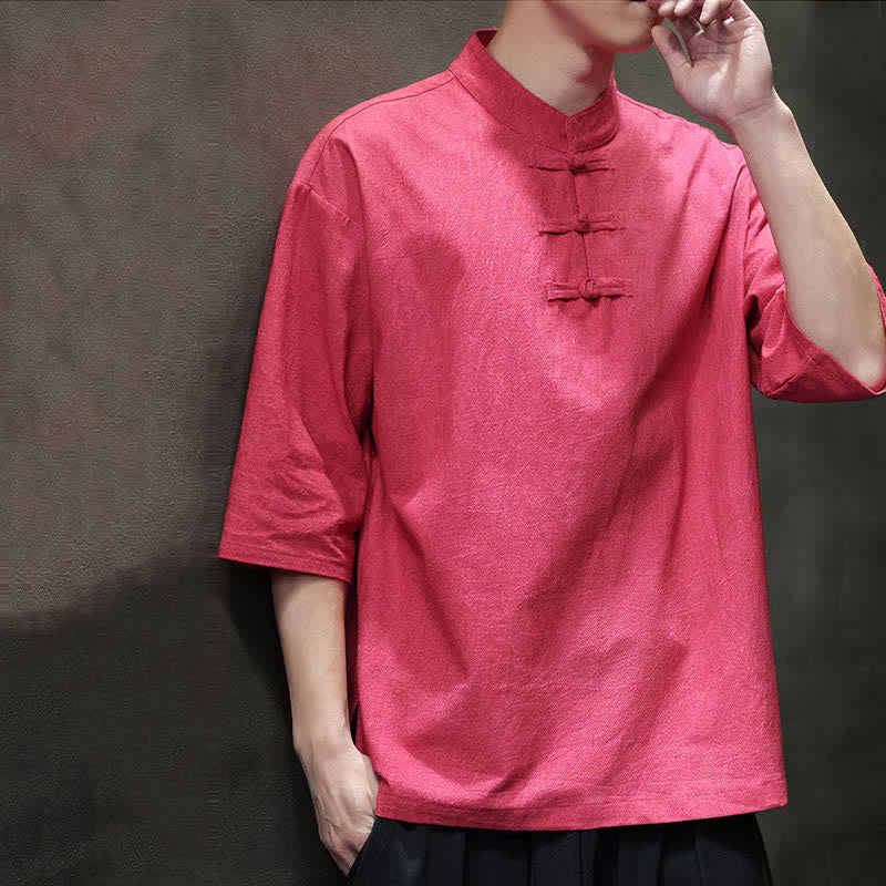 Buddha Stones Camisas de manga corta para hombre de estilo Summer Tang con tres botones de rana. - image 23