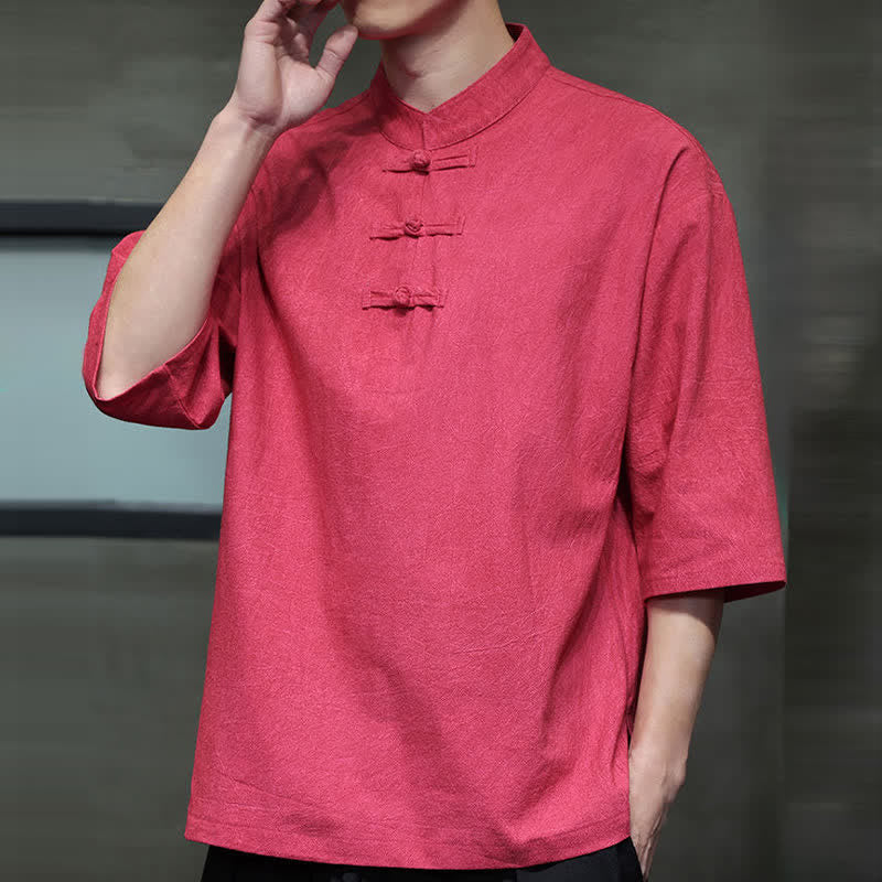 Buddha Stones Camisas de manga corta para hombre de estilo Summer Tang con tres botones de rana. - image 27