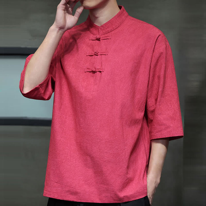 Buddha Stones Camisas de manga corta para hombre de estilo Summer Tang con tres botones de rana. - image 27