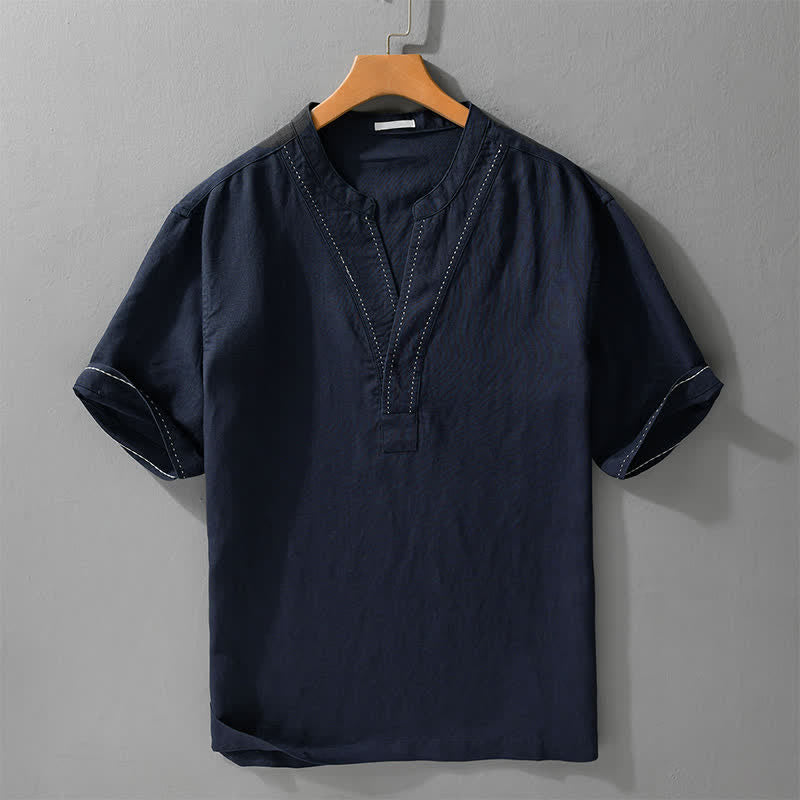 Buddha Stones Camisetas de manga corta para hombre, lisas, con cuello en V, estilo casual de verano. - Azul medianoche - US/UK/AU44，EU54 (3XL) - image 9