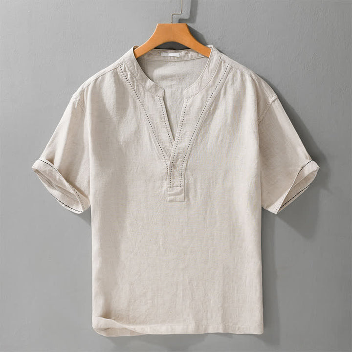 Buddha Stones Camisetas de manga corta para hombre, lisas, con cuello en V, estilo casual de verano. - Lino - US/UK/AU44，EU54 (3XL) - image 0