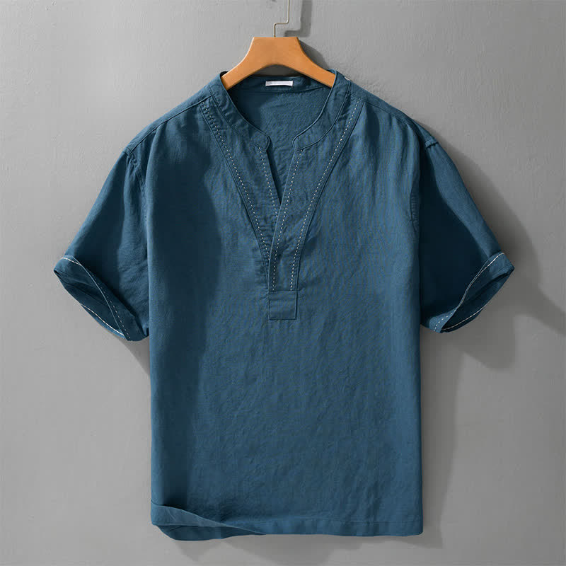 Buddha Stones Camisetas de manga corta para hombre, lisas, con cuello en V, estilo casual de verano. - Azul acero - US/UK/AU44，EU54 (3XL) - image 5