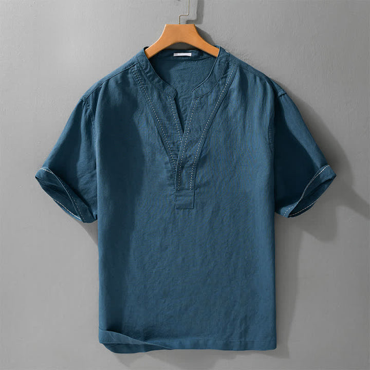 Buddha Stones Camisetas de manga corta para hombre, lisas, con cuello en V, estilo casual de verano. - Azul acero - US/UK/AU44，EU54 (3XL) - image 5