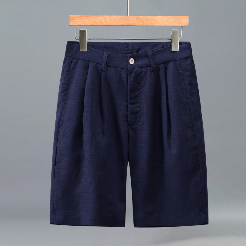 Buddha Stones Pantalones cortos de verano informales para hombre con diseño de botones y cremallera, pliegues frontales lisos y bolsillos. - Azul medianoche - US/UK/AU46, UE 56 (3XL) - image 8