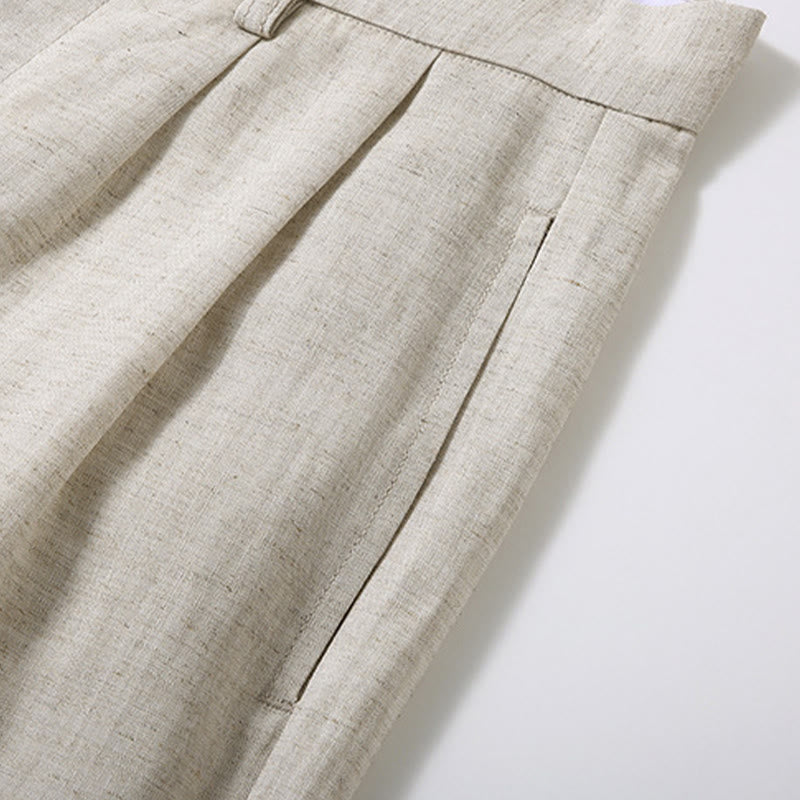 Buddha Stones Pantalones cortos de verano informales para hombre con diseño de botones y cremallera, pliegues frontales lisos y bolsillos. - image 5