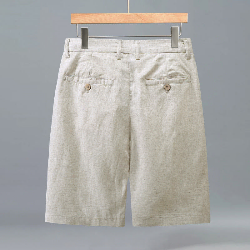 Buddha Stones Pantalones cortos de verano informales para hombre con diseño de botones y cremallera, pliegues frontales lisos y bolsillos. - image 1