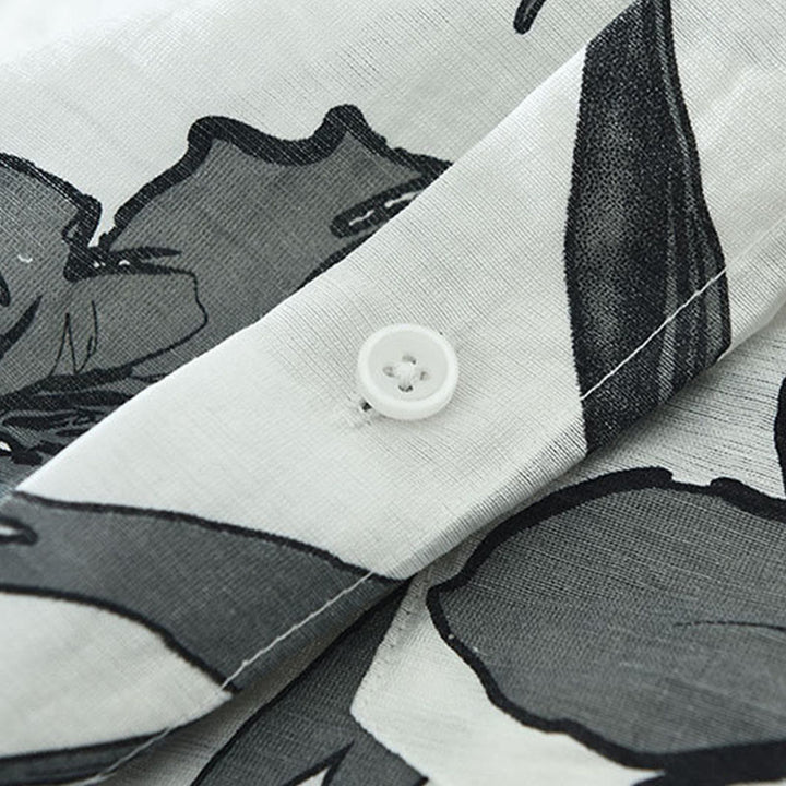 Buddha Stones Camisas de hombre informales de verano con botones y estampado floral, con bolsillo de parche. - image 7