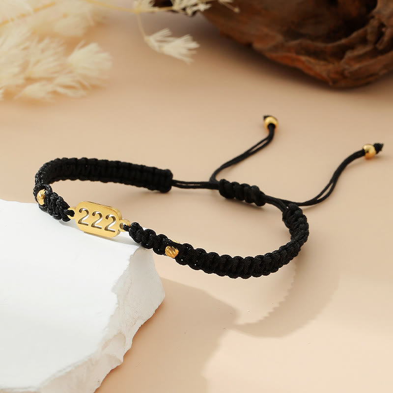 Buddha Stones Pulsera de conexión de hilo trenzado rojo y negro con números de ángel - 222 cuerda negra - image 6