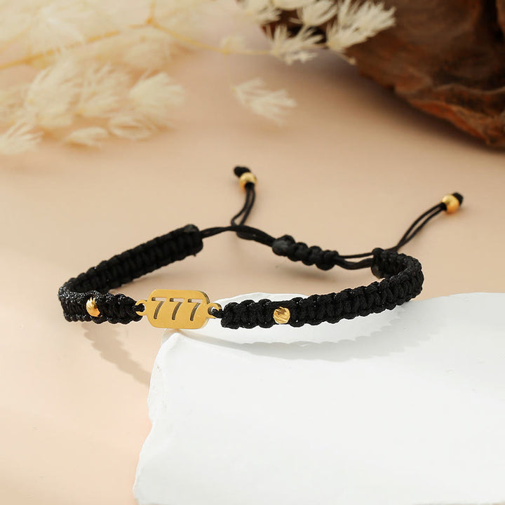Buddha Stones Pulsera de conexión de hilo trenzado rojo y negro con números de ángel - 777 cuerda negra - image 32