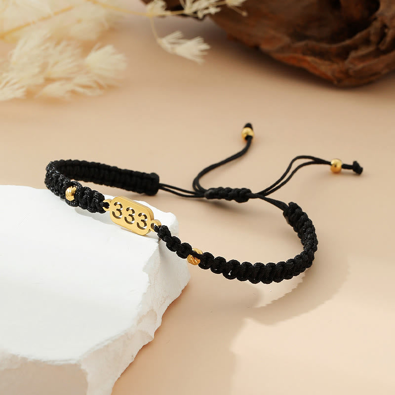 Buddha Stones Pulsera de conexión de hilo trenzado rojo y negro con números de ángel - 333 cuerda negra - image 13