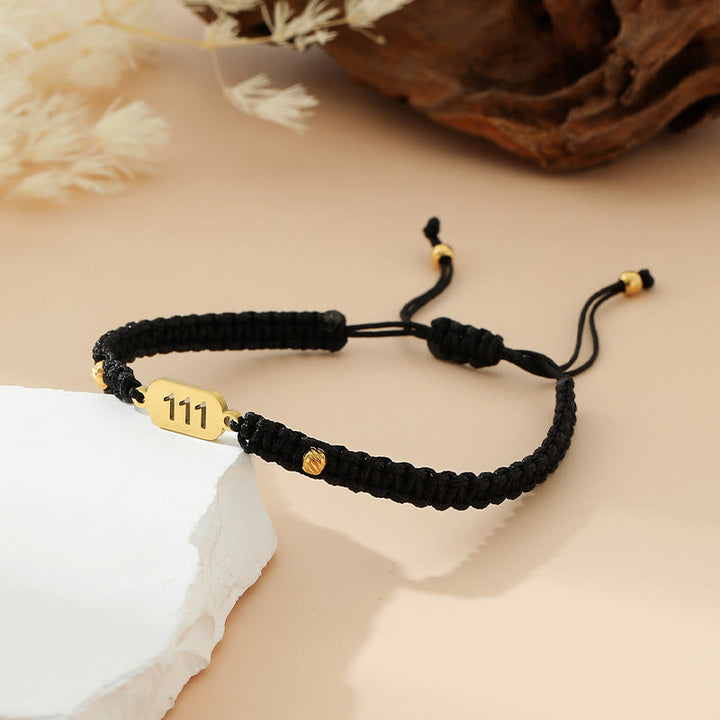 Buddha Stones Pulsera de conexión de hilo trenzado rojo y negro con números de ángel - 111 cuerda negra - image 2