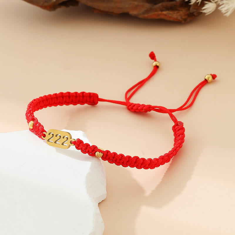 Buddha Stones Pulsera de conexión de hilo trenzado rojo y negro con números de ángel - 222 cuerda roja - image 5