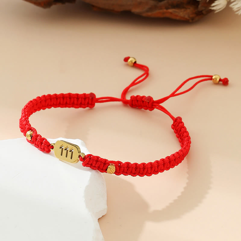 Buddha Stones Pulsera de conexión de hilo trenzado rojo y negro con números de ángel - 111 cuerda roja - image 1
