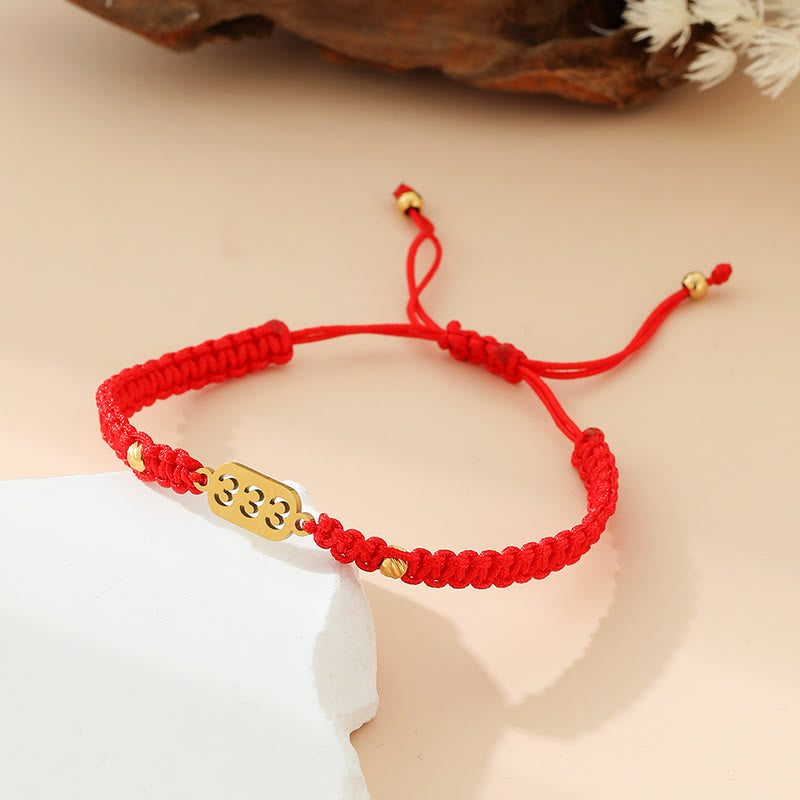 Buddha Stones Pulsera de conexión de hilo trenzado rojo y negro con números de ángel - 333 cuerda roja - image 8
