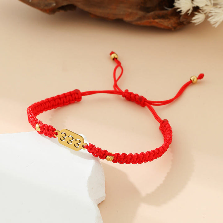 Buddha Stones Pulsera de conexión de hilo trenzado rojo y negro con números de ángel - 333 cuerda roja - image 8