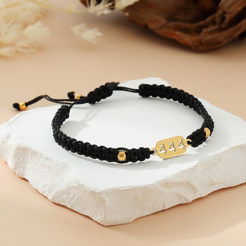Buddha Stones Pulsera de conexión de hilo trenzado rojo y negro con números de ángel - 444 cuerda negra - image 23