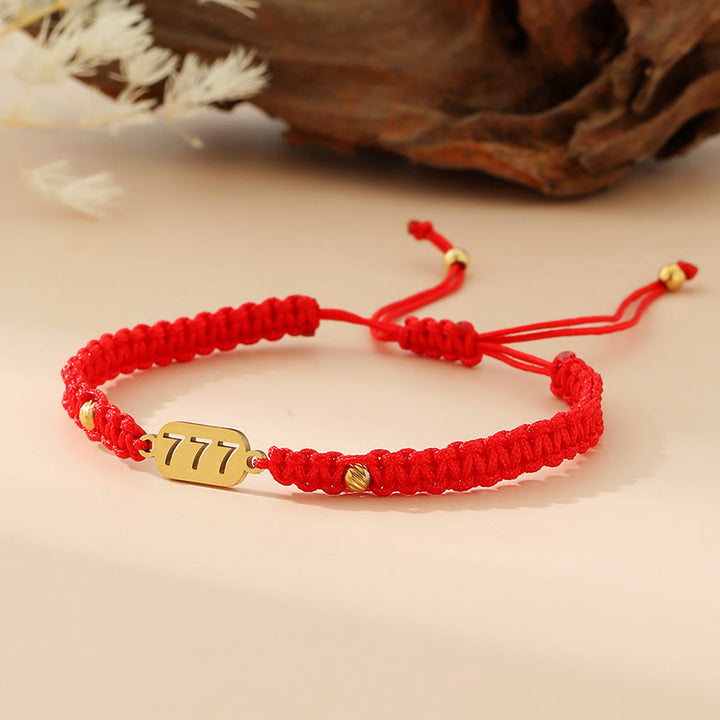 Buddha Stones Pulsera de conexión de hilo trenzado rojo y negro con números de ángel - 777 cuerda roja - image 31