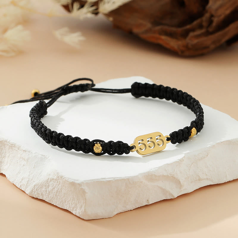 Buddha Stones Pulsera de conexión de hilo trenzado rojo y negro con números de ángel - 555 cuerda negra - image 26
