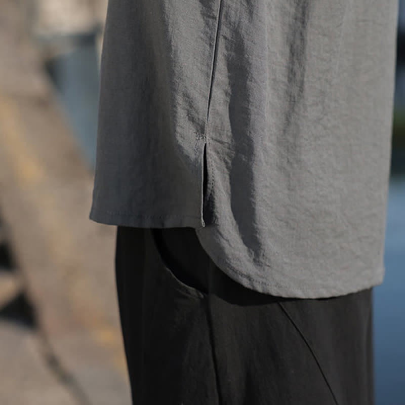 Buddha Stones Camisas de manga tres botones con cuello mandarín para hombre, ideales para el verano. - image 26