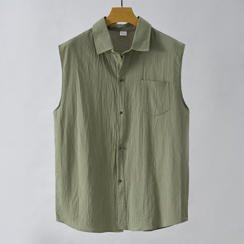 Buddha Stones Camisas sin mangas lisas de manga larga para hombre, estilo casual de verano y minimalistas. - Verde oliva - US/UK/AU44，EU54 (3XL) - image 8