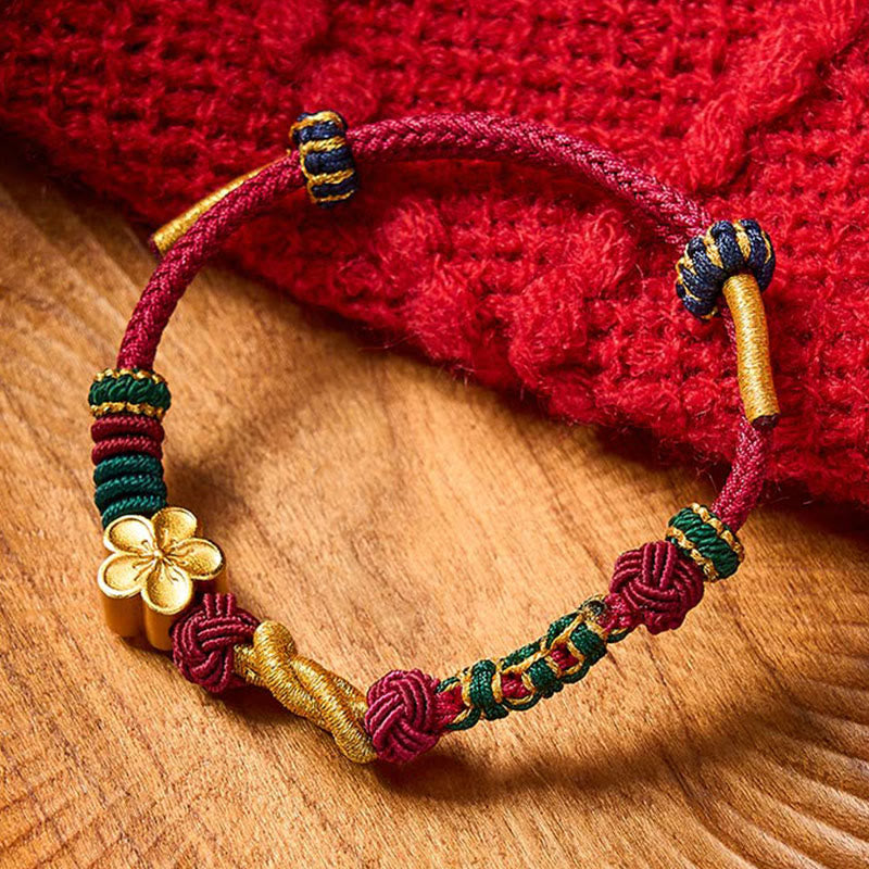 Buddha Stones Pulsera de pareja con cordón multicolor tejido a mano y nudo chino con diseño de flor de durazno para la buena suerte. - Rojo vino (circunferencia de la muñeca 15-20 cm) - image 0