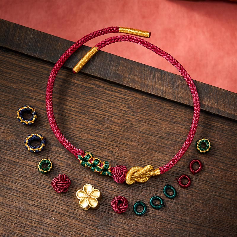 Buddha Stones Pulsera de pareja con cordón multicolor tejido a mano y nudo chino con diseño de flor de durazno para la buena suerte. - image 1