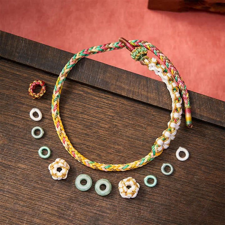 Buddha Stones Pulsera ajustable de jade con nudo chino trenzado hecho a mano y flores de durazno, símbolo de buena suerte. - image 27