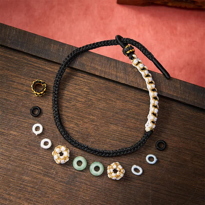 Buddha Stones Pulsera ajustable de jade con nudo chino trenzado hecho a mano y flores de durazno, símbolo de buena suerte. - image 9