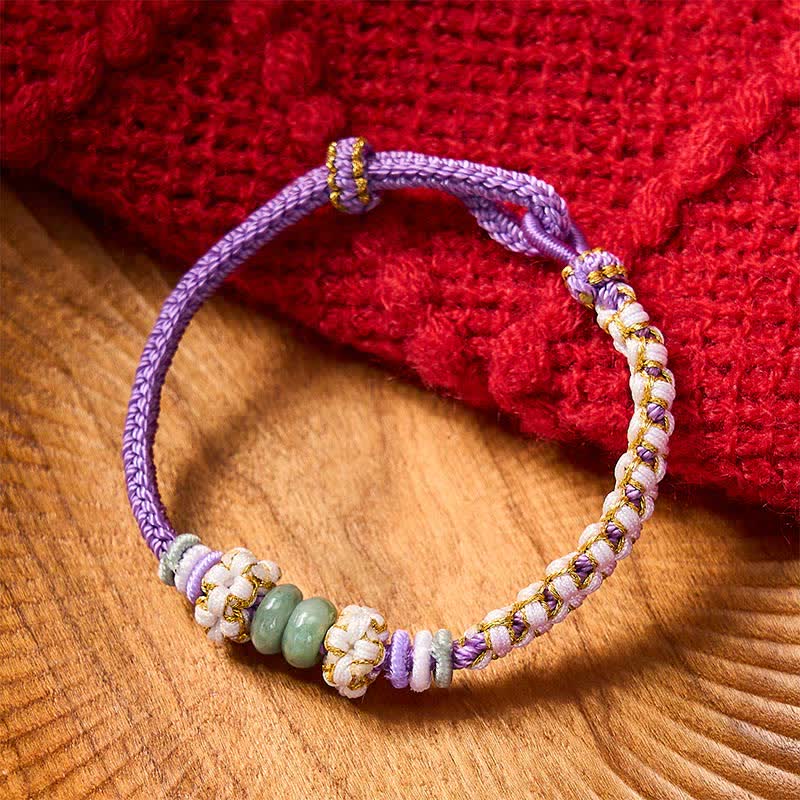 Buddha Stones Pulsera ajustable de jade con nudo chino trenzado hecho a mano y flores de durazno, símbolo de buena suerte. - image 23