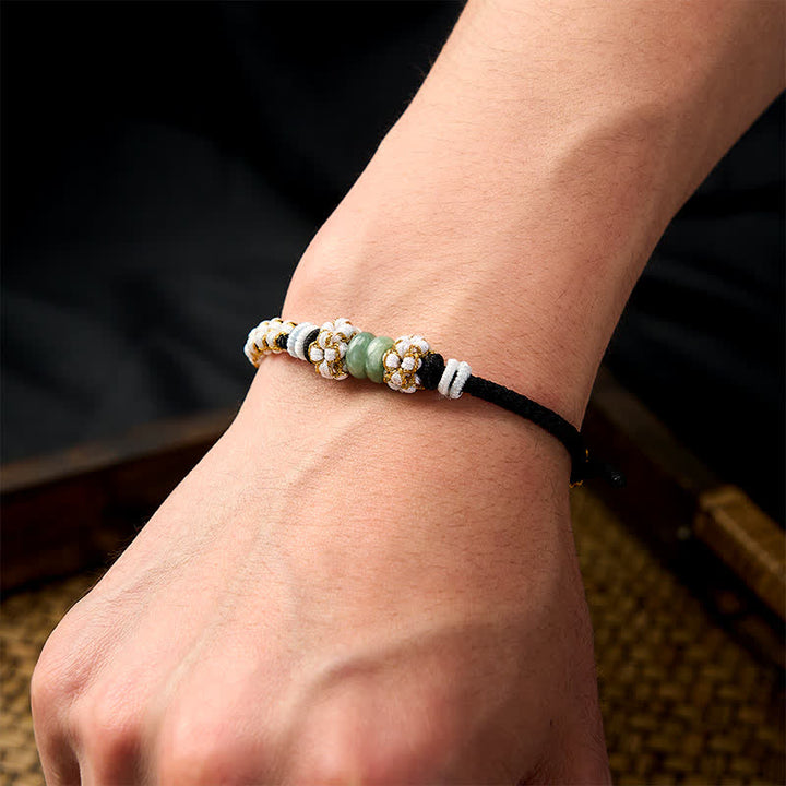 Buddha Stones Pulsera ajustable de jade con nudo chino trenzado hecho a mano y flores de durazno, símbolo de buena suerte. - image 13