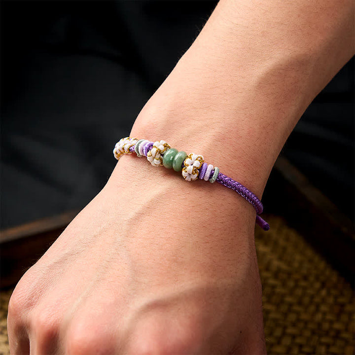 Buddha Stones Pulsera ajustable de jade con nudo chino trenzado hecho a mano y flores de durazno, símbolo de buena suerte. - image 25
