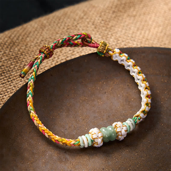 Buddha Stones Pulsera ajustable de jade con nudo chino trenzado hecho a mano y flores de durazno, símbolo de buena suerte. - image 28