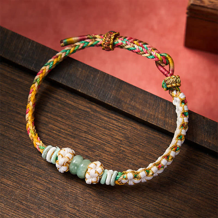 Buddha Stones Pulsera ajustable de jade con nudo chino trenzado hecho a mano y flores de durazno, símbolo de buena suerte. - Multicolor - 15-20 cm - image 26
