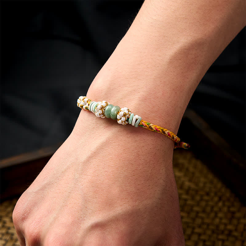 Buddha Stones Pulsera ajustable de jade con nudo chino trenzado hecho a mano y flores de durazno, símbolo de buena suerte. - image 31