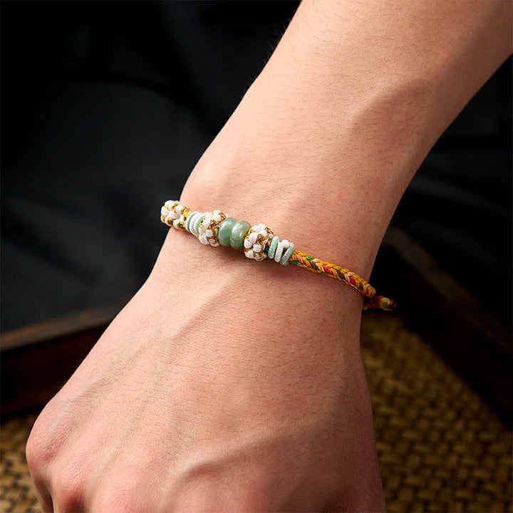 Buddha Stones Pulsera ajustable de jade con nudo chino trenzado hecho a mano y flores de durazno, símbolo de buena suerte. - image 31