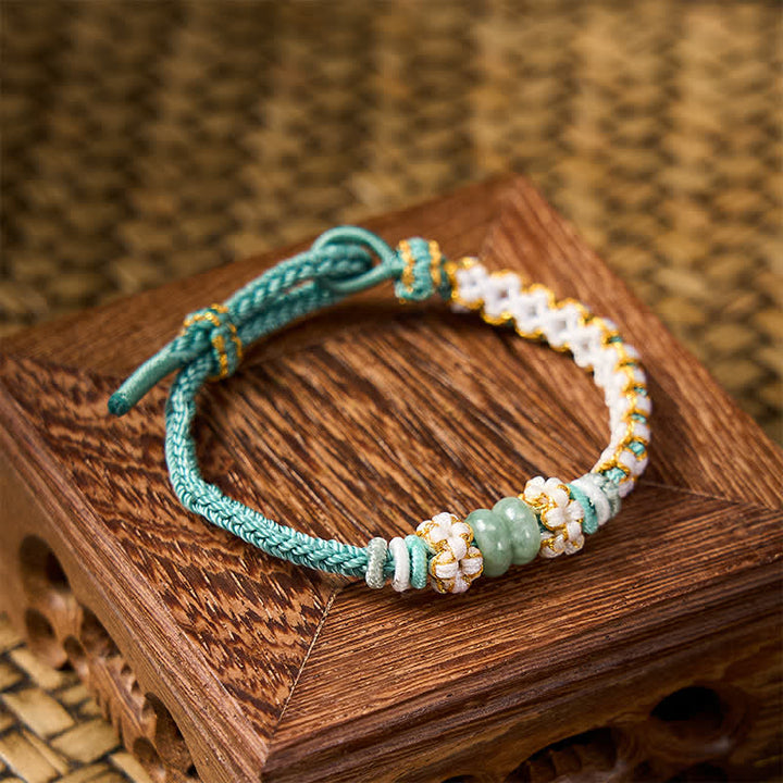 Buddha Stones Pulsera ajustable de jade con nudo chino trenzado hecho a mano y flores de durazno, símbolo de buena suerte. - image 36