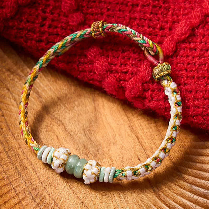Buddha Stones Pulsera ajustable de jade con nudo chino trenzado hecho a mano y flores de durazno, símbolo de buena suerte. - image 29