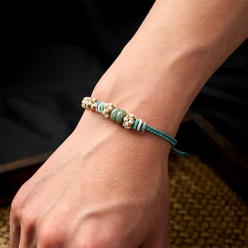 Buddha Stones Pulsera ajustable de jade con nudo chino trenzado hecho a mano y flores de durazno, símbolo de buena suerte. - image 37