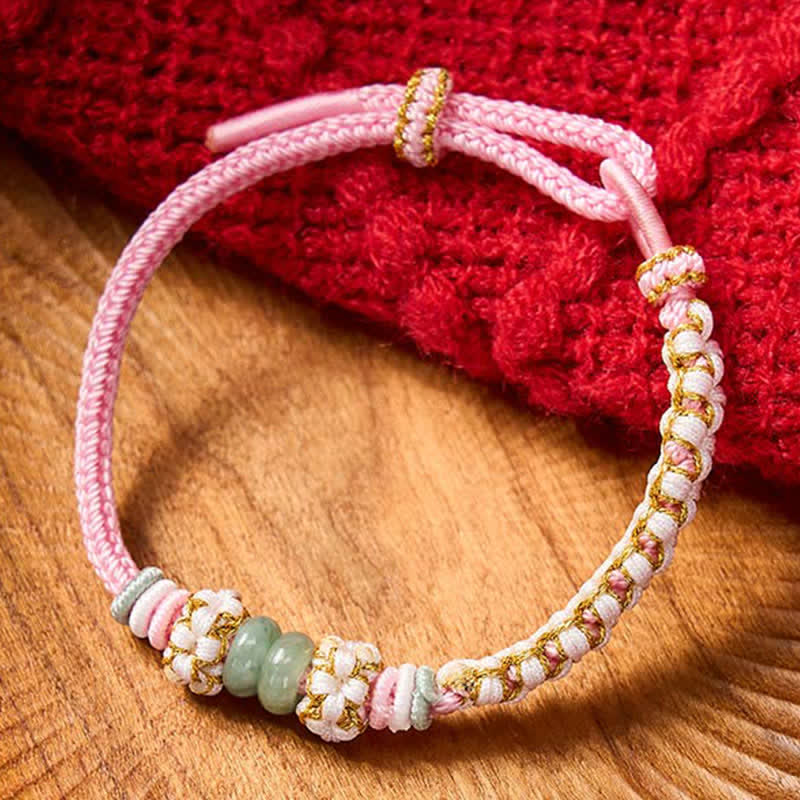 Buddha Stones Pulsera ajustable de jade con nudo chino trenzado hecho a mano y flores de durazno, símbolo de buena suerte. - image 17