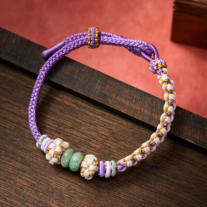 Buddha Stones Pulsera ajustable de jade con nudo chino trenzado hecho a mano y flores de durazno, símbolo de buena suerte. - Púrpura - 15-20 cm - image 20