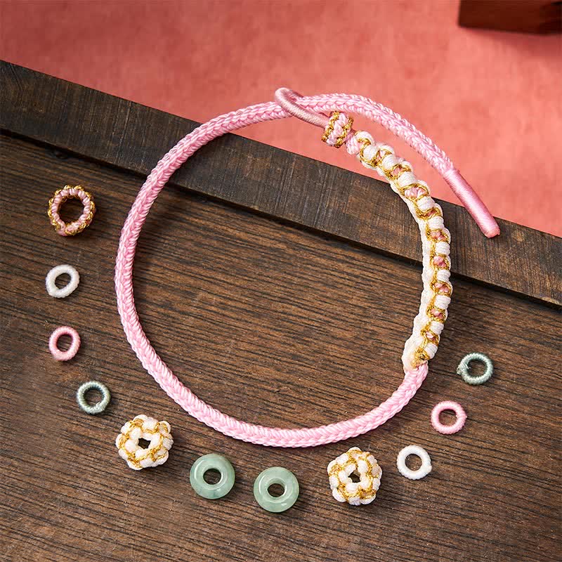 Buddha Stones Pulsera ajustable de jade con nudo chino trenzado hecho a mano y flores de durazno, símbolo de buena suerte. - image 15