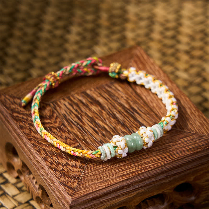 Buddha Stones Pulsera ajustable de jade con nudo chino trenzado hecho a mano y flores de durazno, símbolo de buena suerte. - image 30