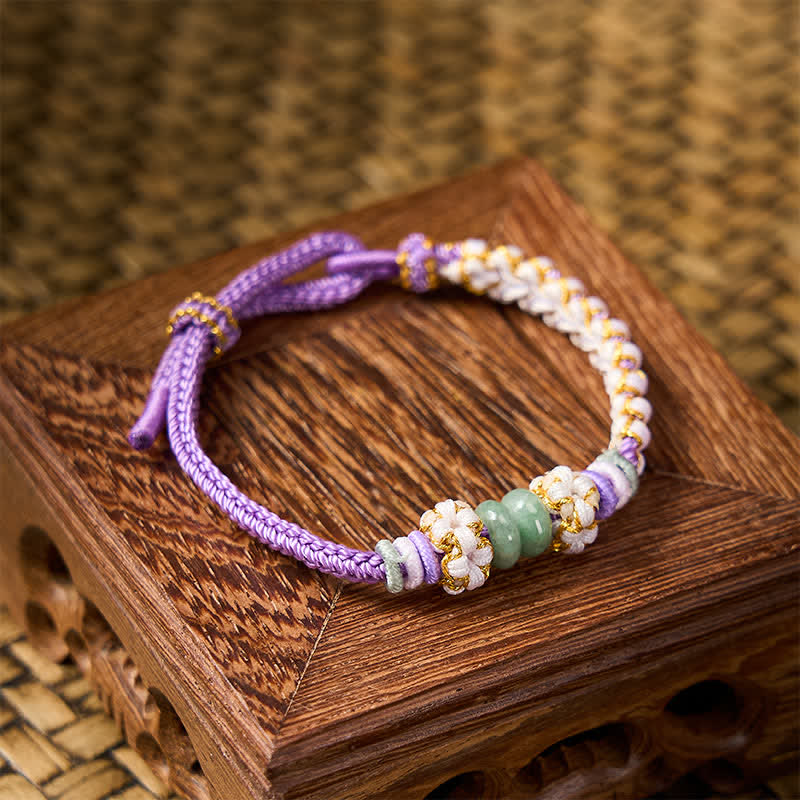 Buddha Stones Pulsera ajustable de jade con nudo chino trenzado hecho a mano y flores de durazno, símbolo de buena suerte. - image 24