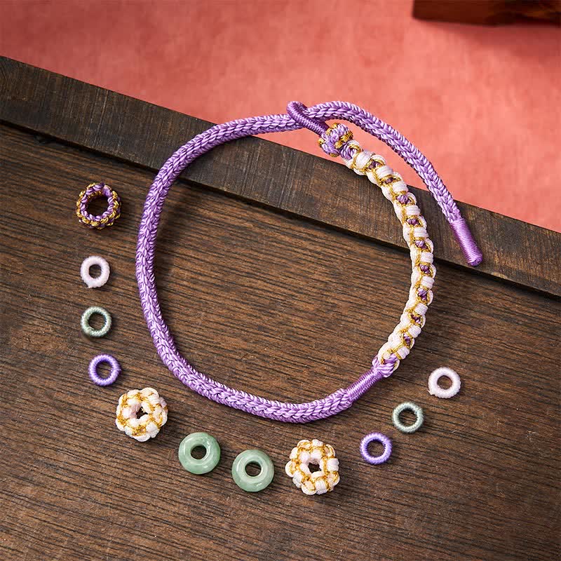 Buddha Stones Pulsera ajustable de jade con nudo chino trenzado hecho a mano y flores de durazno, símbolo de buena suerte. - image 21