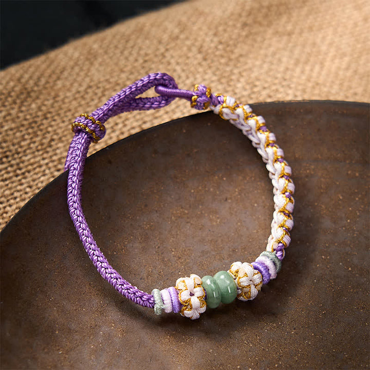 Buddha Stones Pulsera ajustable de jade con nudo chino trenzado hecho a mano y flores de durazno, símbolo de buena suerte. - image 22