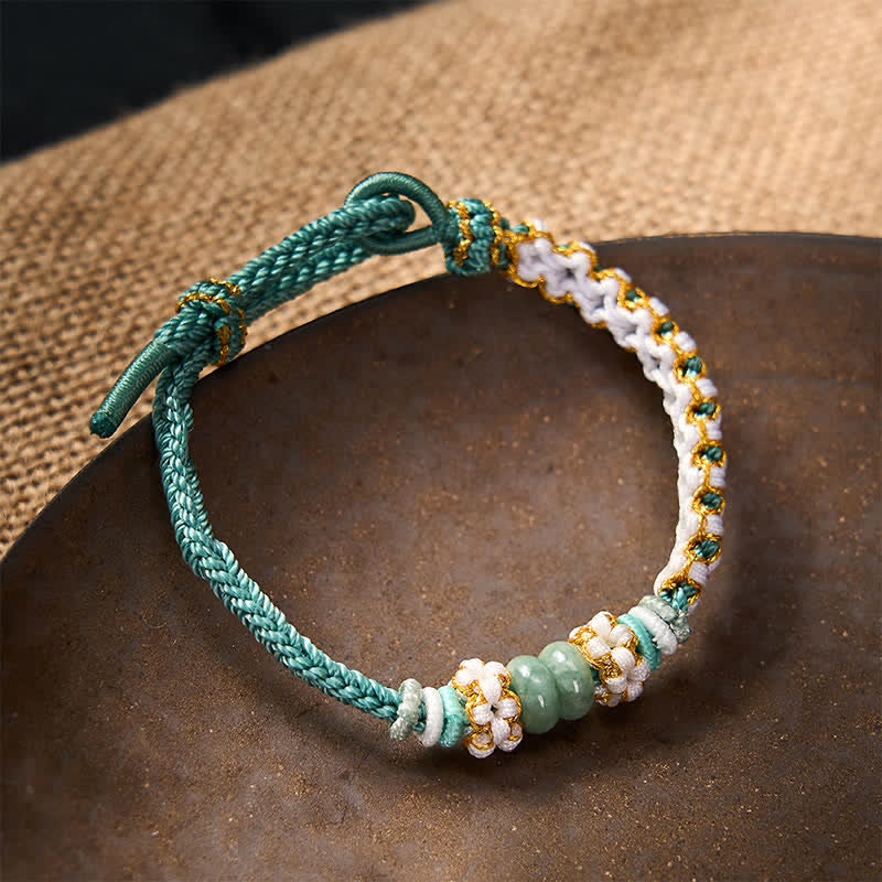 Buddha Stones Pulsera ajustable de jade con nudo chino trenzado hecho a mano y flores de durazno, símbolo de buena suerte. - image 34